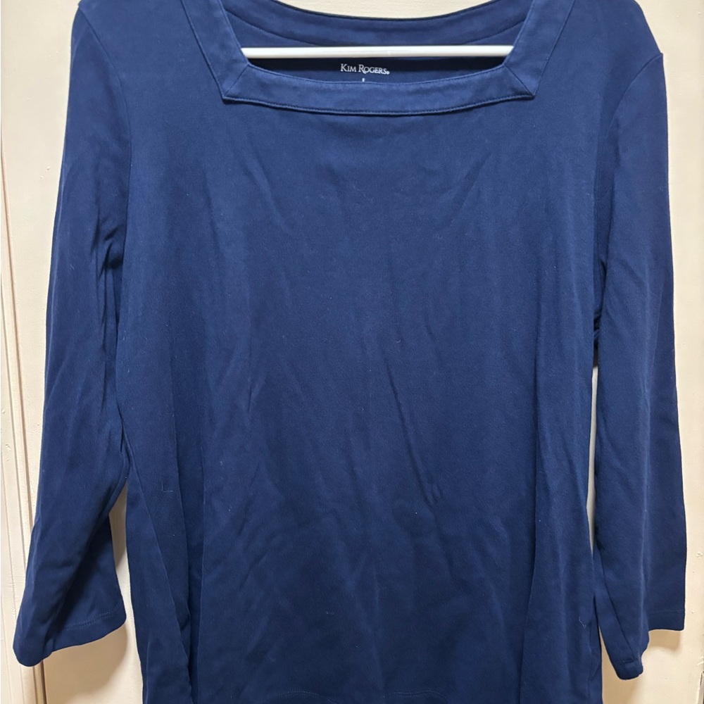 Kim Rogers Navy Square Neck 3/4 Sleeve Top